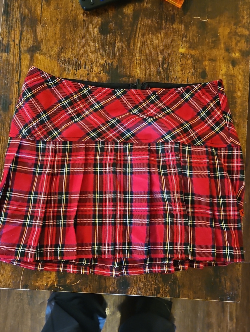 Royal Bones Red Plaid Pleated Mini Skirt